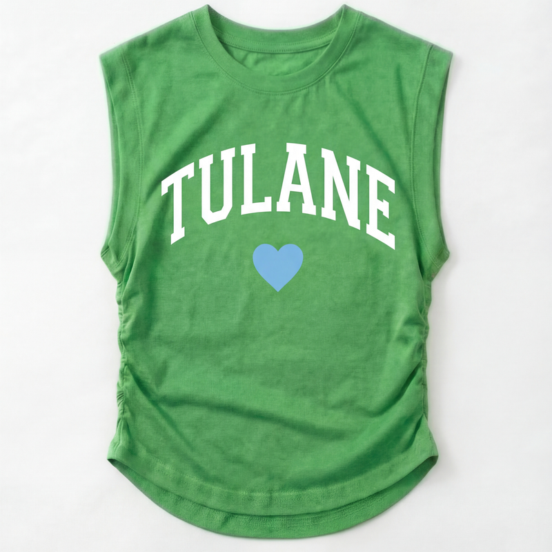 Tulane — Green Cropped Ruched Tank